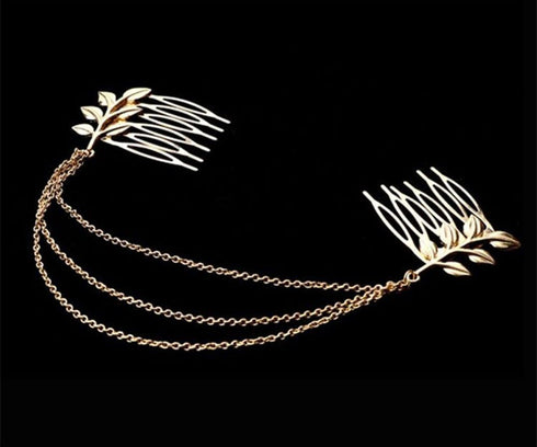 yueton 2pcs Fashion Ladies Athena Olive Branch Tassel Leaf Clips - Barrettes Bobby Pin Hair Clips for Bride Headwear