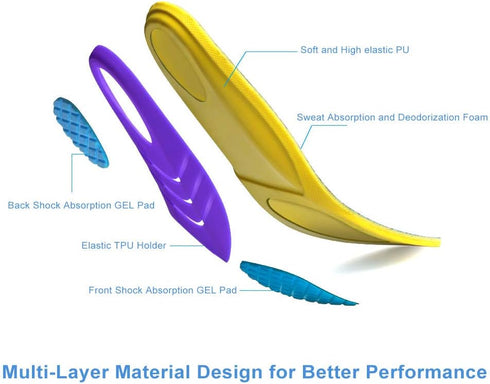 VSUDO Arch Support Sports Shoe Insoles, Shock Absorption Inserts for Men or Women, High Elastic Running Insoles, L