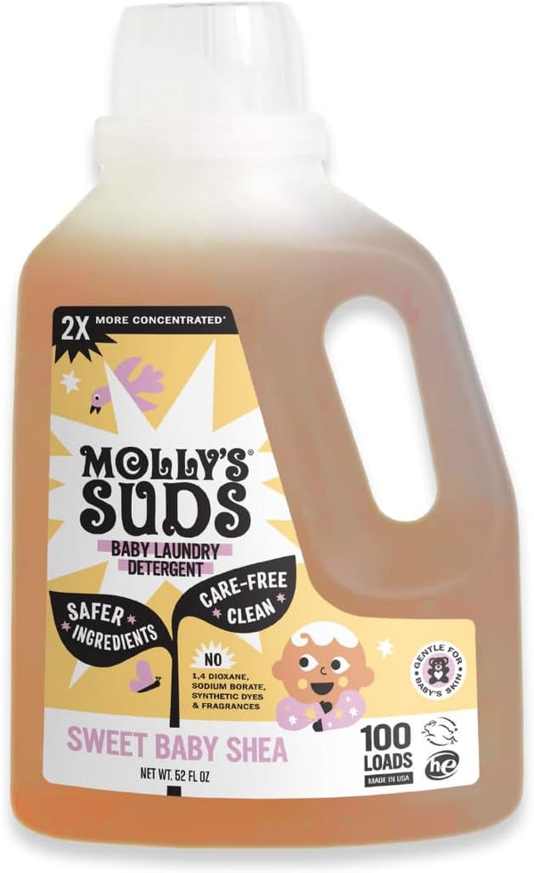 Molly's Suds Baby Liquid Laundry Detergent, Sweet Baby Shea, 100 Loads, Extra Gentle on Newborn Skin