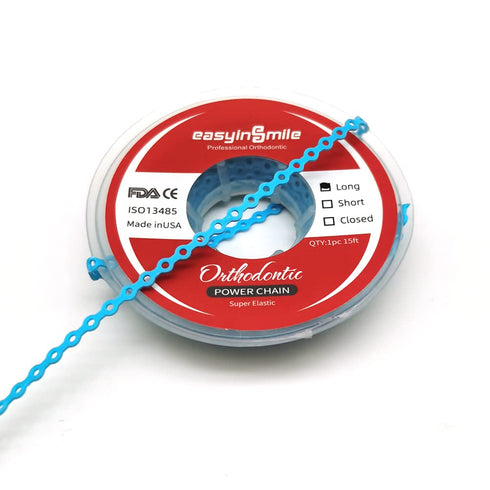 SNAWOP Dental Orthodontic Power Chain, Multicolor Spool Elastic Rubber Bands for Teeth Braces (Long, Light Blue)