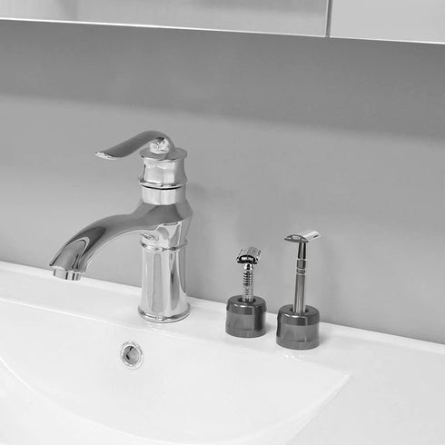 Linkidea 2 Pack Safety Razor Stand, 0.7" Opening Dia, Men Shaving Stand for Bathroom Countertop (Dark Grey)