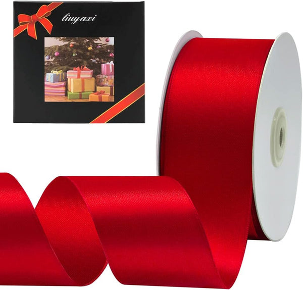 LIUYAXI Red Double Face Satin Ribbon 2" x 50 Yards for Crafts, Gift Wrapping, Bow Making, and More