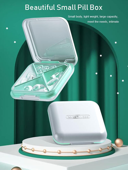 Small Pill Box, Travel Pill Case, Dtouayz Portable Medicine Organizer, Vitamin and Medication Dispenser, Cute Daily Pill Box for Purse or Pocket, Waterproof 4 Compartment Travel Pill Container