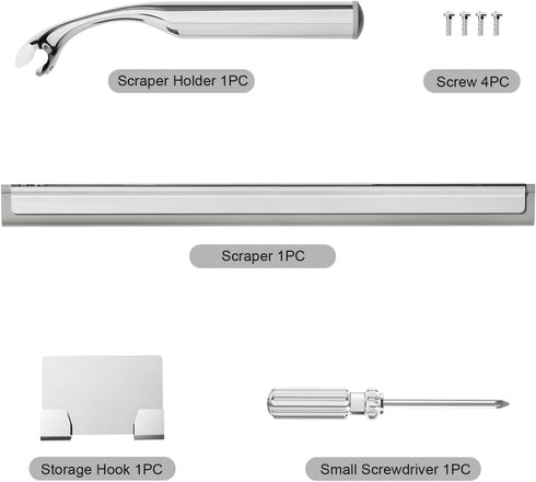 Shower Squeegee for Glass Doors - 12-Inch Wide Blade with Hook, Stainless Steel for Efficient Cleaning