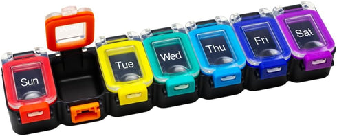 EZY DOSE Weekly Pill Planner - 7-Day Medicine Case, Waterproof Organizer Box with Locking Compartments, Rainbow
