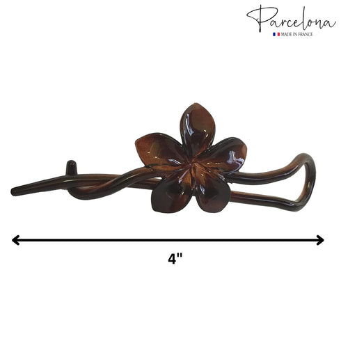 Parcelona French Twist n Clip Hair Barrette, 4" Flower, Bow, Chain, Tortoise Shell Brown
