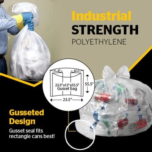 Aluf Plastics Heavy Duty Transparent Trash Bags | 55 Gallon | 50 Pack | 1.5 MIL | Industrial Strength Plastic