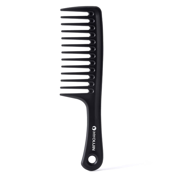 HYOUJIN Black Large Wide Tooth Detangler Paddle Brush, Best Styling Comb for Curly, Wet, Long Hair
