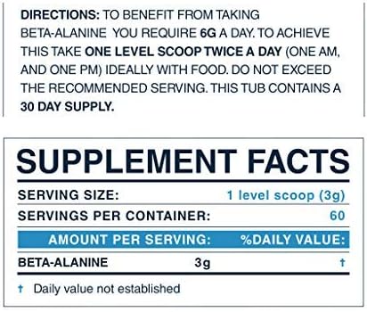 Beta-Alanine Supplement, Enhances Muscular Endurance & Work Capacity, 6g Daily Dose, 30-Day Supply