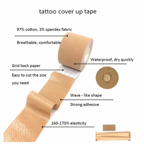 Extra Wide Tattoo Cover Up Tape, Concealer for Scars & Tattoos, 3 in x 5 yards/7.5cm * 5m Light Beige