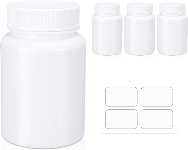 Empty Plastic Pill Bottle Medicine Bottles with Smooth Screw Lid for Liquid Solid Powder (150cc 4pack)