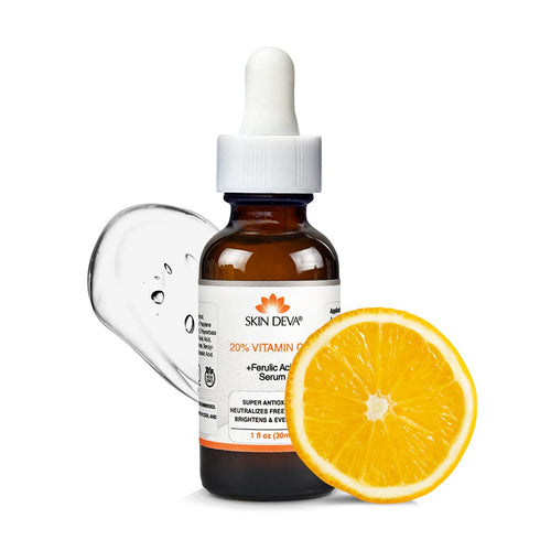 SKIN DEVA 20% Vitamin C Serum for Face with Vitamin E & Ferulic Acid - 1 fl oz 30 ML - Rejuvenates Skin & Brightens