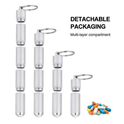 Pill Box - Aluminum Alloy Waterproof Daily Small Organizer for Outdoor Travel, Keychain Holder (5 Cases)