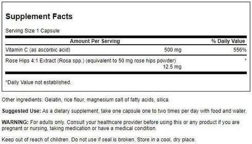 Immune 500 100 Swanson Vitamin C with Rose HIPS System Support Skin Cardiovascular Health Antioxidant Supplement mg