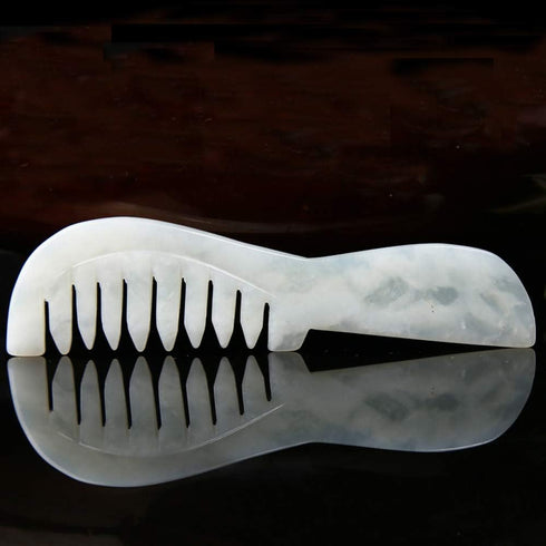 Long Gua Sha Comb, Natural Jade Stone GuaSha Scraping Massage Therapy Tool, Scalp Comb for Head Hair Caring, Meridian