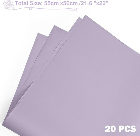 YOLUFER 20 Sheets Flower Wrapping Paper, Waterproof Floral Bouquet Packaging Paper for DIY Crafts, Light Purple