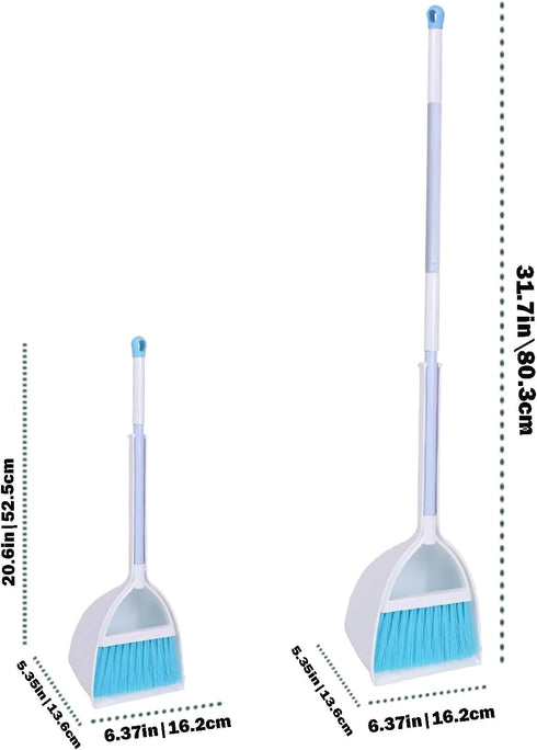 Mini Broom and Dustpan for Home Kitchen Sweeping, Kids (White+Blue)