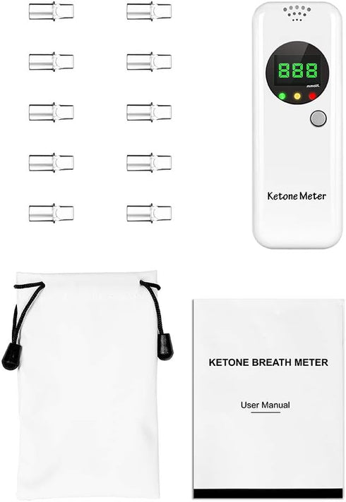 Ketosis Breath Tester, Ketone Meter Breathalyzer with 10pc Mouthpieces (White)