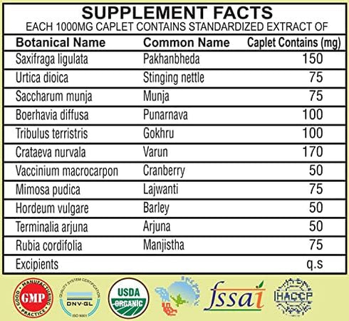Kidney Support Herbal Supplement, 1000 MG Caplet for Healthy Kidney Function, Vegan, Gluten-Free
