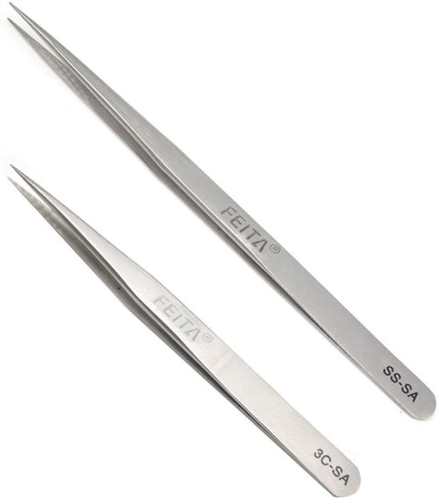 Professional Tweezers Set - FEITA Precision Tweezers with Travel Case - Silver 7Pcs