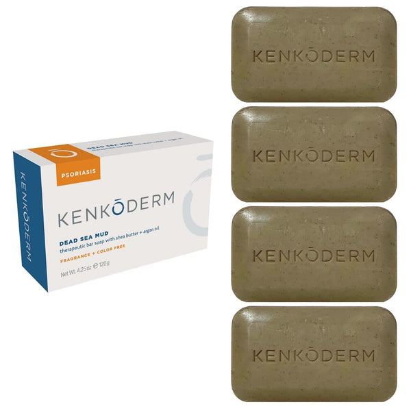 Kenkoderm Psoriasis Dead Sea Mud Soap with Argan Oil & Shea Butter, Natural Exfoliating Cleanser, 4 Bars