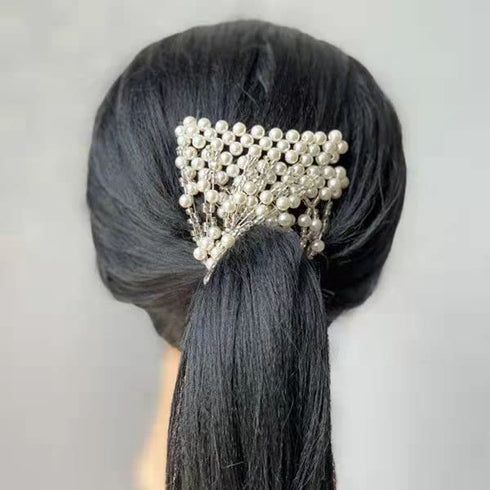 LOVEF Easy Combs Double Stretching Combs, New Hair Accessory for Popular Hairstyles in Round Beads (White)