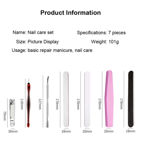 Nail Care Tool Kit,Nail Buffers and Files, Manicure Tools Kit ,Nail File Kit with Nail clippers?Cuticle fork?Steel push?Nail file?Polishing stick?Sponge strip?Black straight twist,nail art tools