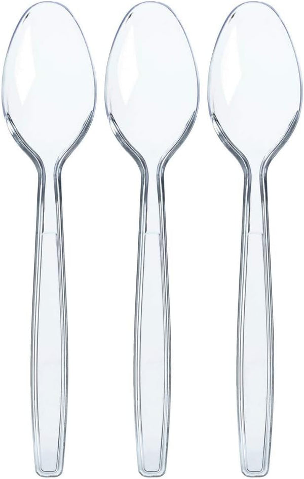 Prestee 500 Clear Plastic Spoons Bulk - Heavy Duty Disposable Cutlery, Plastic Spoon Flatware Pack, Utensil Set