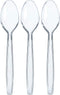 Prestee 500 Clear Plastic Spoons Bulk - Heavy Duty Disposable Cutlery, Plastic Spoon Flatware Pack, Utensil Set