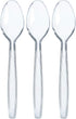 Prestee 500 Clear Plastic Spoons Bulk - Heavy Duty Disposable Cutlery, Plastic Spoon Flatware Pack, Utensil Set