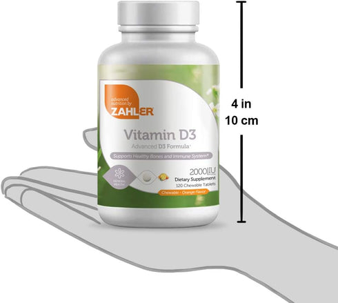 Zahler VITAMIN D3 CHEWABLE 2000IU, All-Natural Supplement for Vitamin D Deficiencies, Certified Kosher, 120 Tablets
