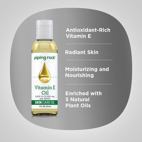 Piping Rock Vitamin E Oil 5000 IU, 4 floz, Nourishing Vegetarian Oil Complex for Skin, Hair, & Face