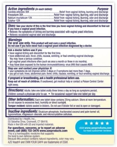 AZO Yeast Plus Dual Relief Tablets, , FSA/HSA Eligible, Yeast Infection and Vaginal Symptom Relief, Relieves Itching & Burning, 60 Count
