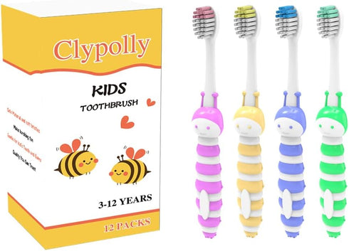 Kids Bee Toothbrush, Soft Bristle Individually Wrapped, Child Sized Brush Head for Toddlers 3-12 Years, Pack of 12