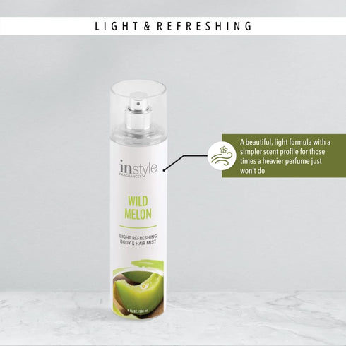 Instyle Fragrances Body & Hair Mist - Wild Melon Scent, 8 Fl Oz Spray Bottle