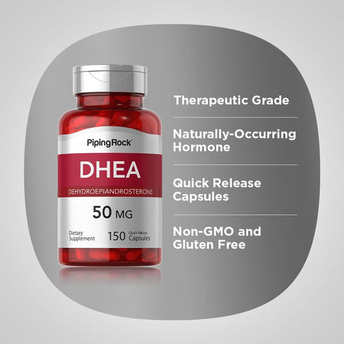 Piping Rock DHEA 50 mg | 150 Capsules | Gluten Free, Non-GMO Dehydroepiandrosterone Supplement