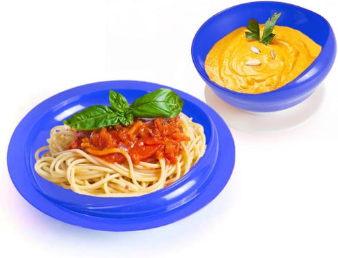 Spill Proof Scoop Bowl and Plate - Non-Skid Suction Base, Adaptive Self-Feeding Dinnerware for Elderly/Disabled