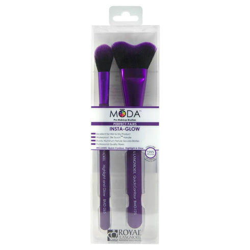 MODA Perfect Pairs Insta-Glow Kit, Travel Size Highlight & Contour Brush Duo
