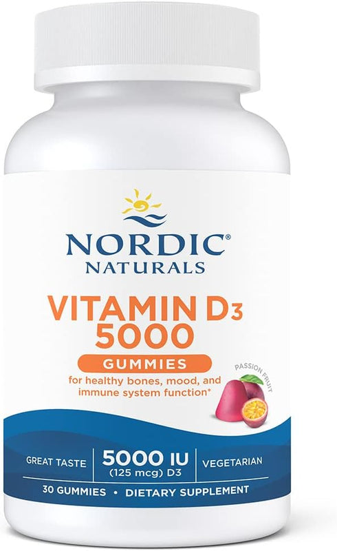 Nordic Naturals Vitamin D3 5000 Gummies, Passion Fruit, 30 Gummies | Supports Healthy Bones, Mood & Immune System