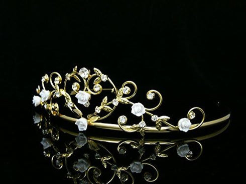 Porcelain Rose Flower Rhinestone Crystal Halloween Costume Tiara