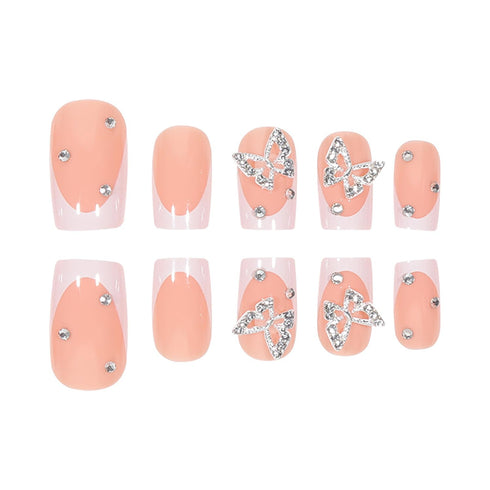 Press on Nails Extra Short Square MABKJLF, French Tip Fake Nails with Rhinestones for Women Girls