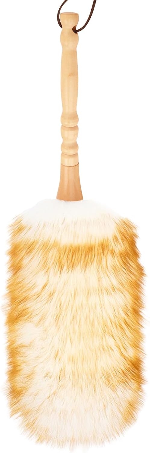 Lambswool Duster, 19.6 inches Long, Solid Wooden Handle, Flexible Head, Natural Feathers for Cleaning Wall, Desk