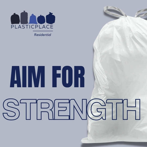 Plasticplace 13 Gallon Trash Bags, 1.2 Mil White Extra-Large Drawstring Garbage Can Liners