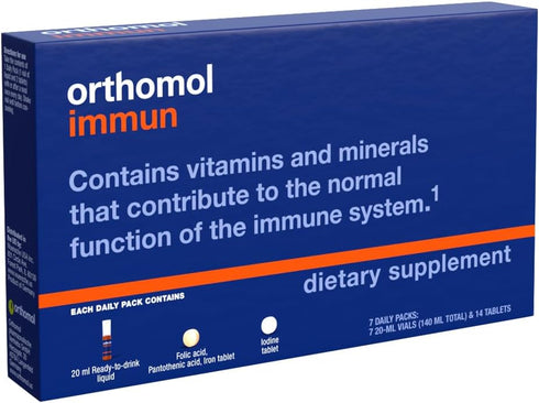 Orthomol Immun Vial, Immune Support Liquid Supplement, 7-Day Supply, Vitamins A, B, C, D, E, Zinc, Iodine
