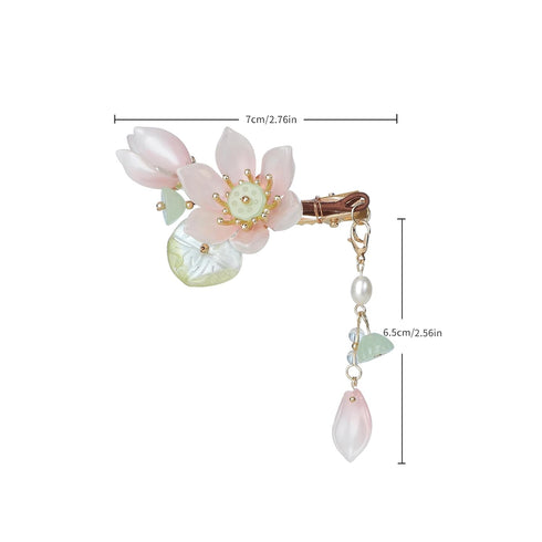 SHIYANG 1 Pair (2 pcs) Pink Handmade Lotus Hair Clips: Cute Floral Decorative Hair Accessories for Hanfu and Korean
