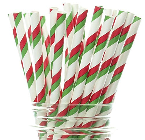 Set (50 Pack) Christmas Party Suppies of Straws - Holiday Straws, Christmas Dinnerware, Red & Green Paper Party Straws