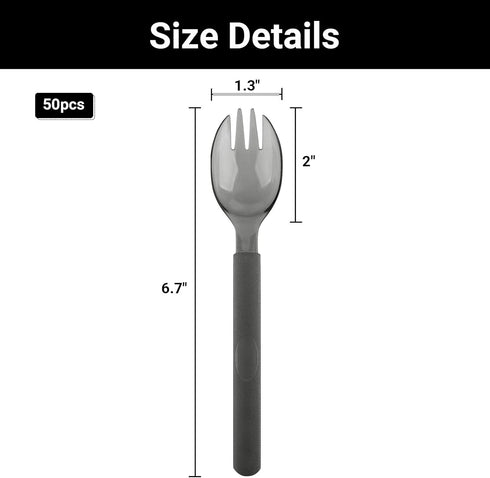 EUSOAR Disposable Sporks, 50pcs 6.8"x1.3" Plastic Sporks, Heavy Duty Heavyweight Plastic Cutlery Individually Wrapped Fork Spoon for Party Bulk Wedding Birthday Picnic Family Gathering by EUSOAR