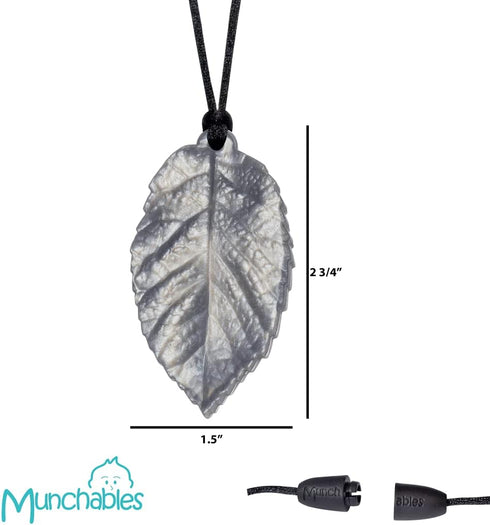 Sensory Chew Necklace for Girls - Munchables Chewable Leaf Pendant (Silver)