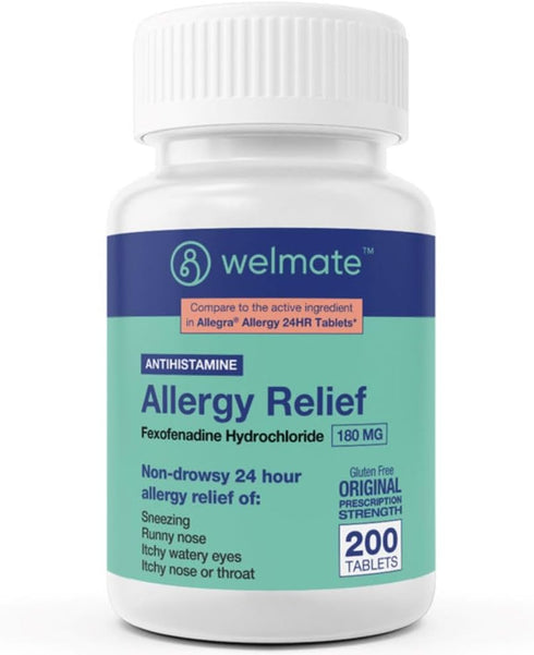 WELMATE Allergy Relief - Fexofenadine HCl 180 mg, Non-Drowsy Antihistamine, 200 Count Tablets
