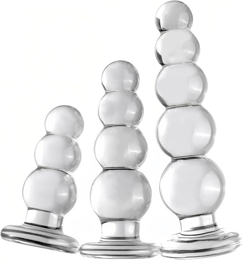 Transparent Anal Beads Butt Plug Adult Toys Masturbators Sex Tools with Safety Bottom, Glass Anal Plug Dildo